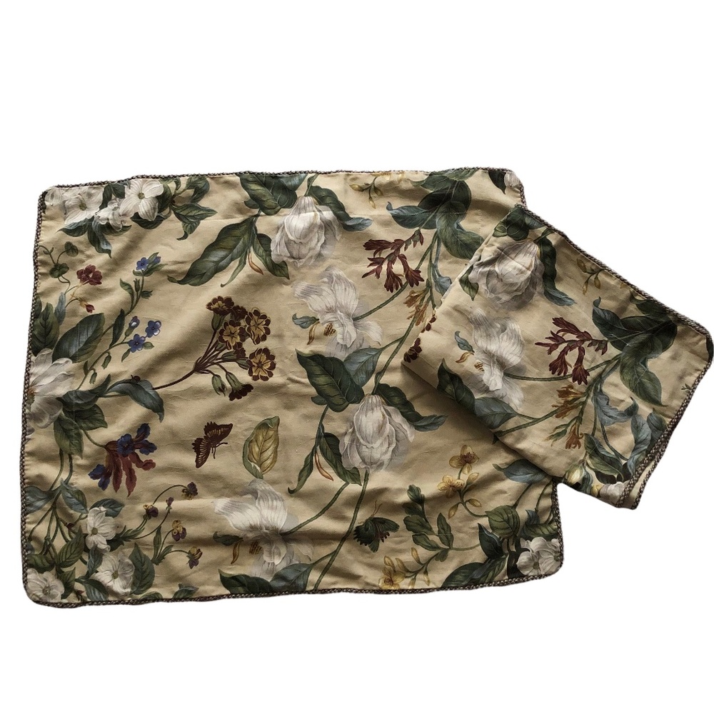 Williamsburg MAGNOLIA Dogwood Floral Butterfly Braided Edge Euro Pillow Shams x2